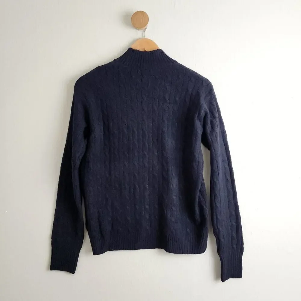 J. Crew Cable Knit Mockneck Sweater in Extra Soft Yarn | Black Size Small